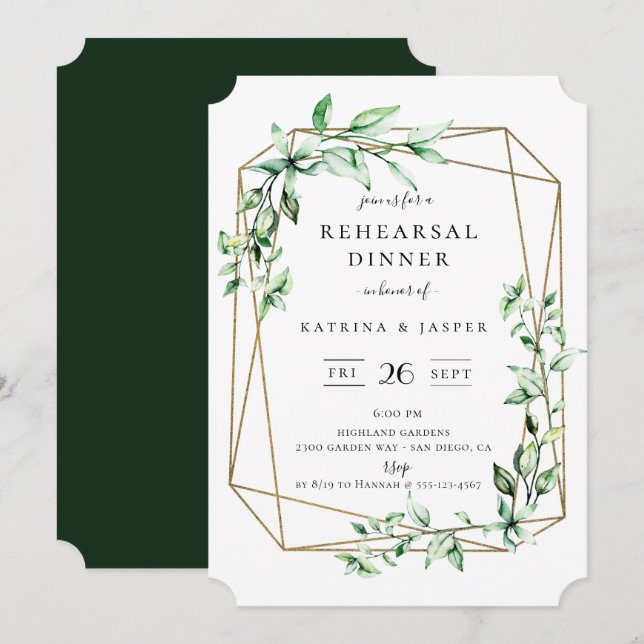 Greenery Geometric Wedding Rehearsal Dinner Invitation (Front/Back)