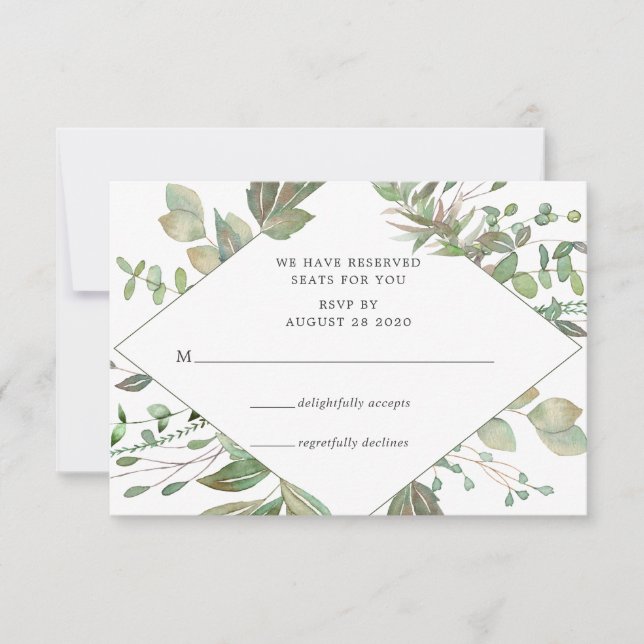 Greenery Geometric Wedding RSVP Card (Front)