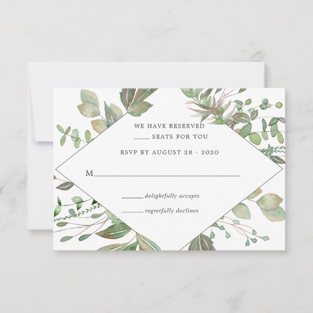 Greenery Geometric Wedding RSVP Card (Front)