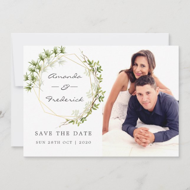 Greenery Geometric Wedding Save the Date photo (Front)