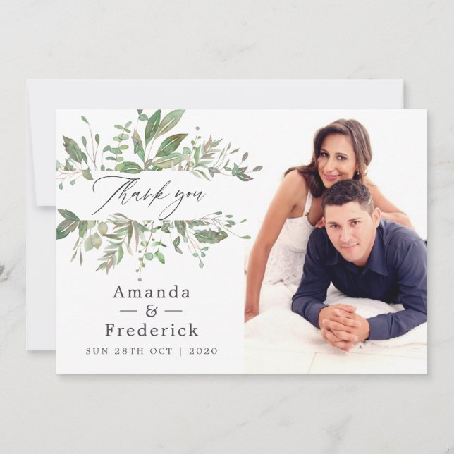Greenery Geometric Wedding Thank You Card (Front)