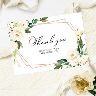 Greenery Geometric White Bridal Shower Thank You Card