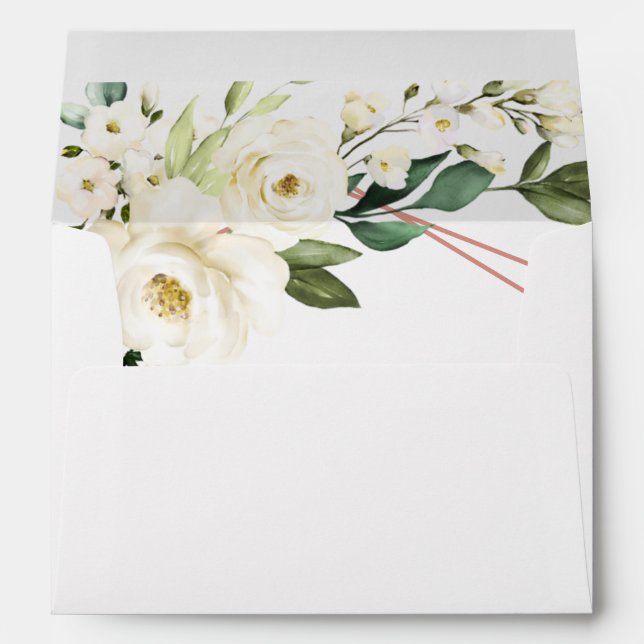 Greenery Geometric White Floral  Bridal Shower  Envelope (Back (Bottom))