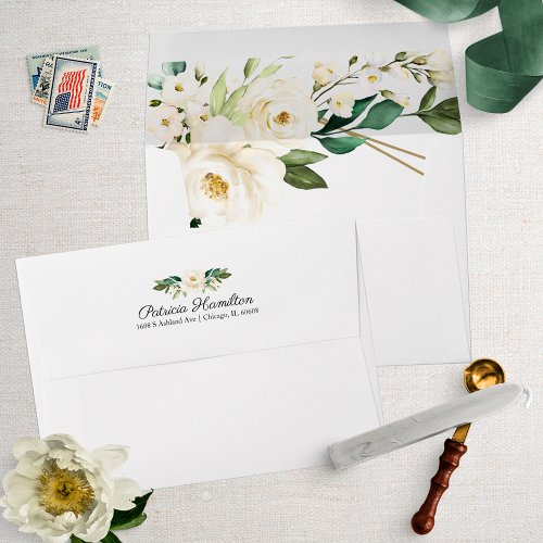 Greenery Geometric White Floral  Bridal Shower Envelope