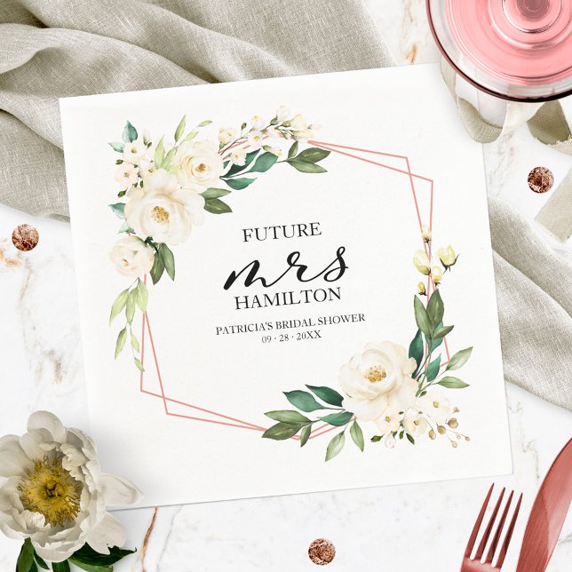 Greenery Geometric White Floral  Bridal Shower Nap Napkins (Creator Uploaded)