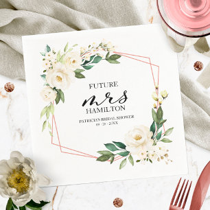 Greenery Geometric White Floral  Bridal Shower Nap Napkins