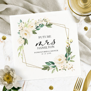 Greenery Geometric White Floral Bridal Shower Napkins