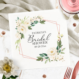 Greenery Geometric White Floral Bridal Shower Napkins