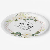 Greenery Geometric White Floral  Bridal Shower Paper Plates (Angled)