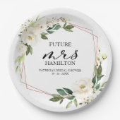 Greenery Geometric White Floral  Bridal Shower Paper Plates (Front)