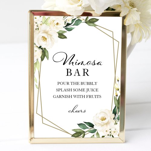 Greenery Geometric White Floral Mimosa Bar Sign