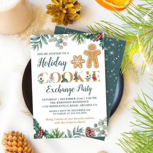 Greenery Gingerbread Men Cookie Exchange Party Invitation