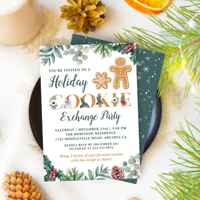 Greenery Gingerbread Men Cookie Exchange Party Invitation | Zazzle