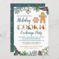 Greenery Gingerbread Men Cookie Exchange Party Invitation