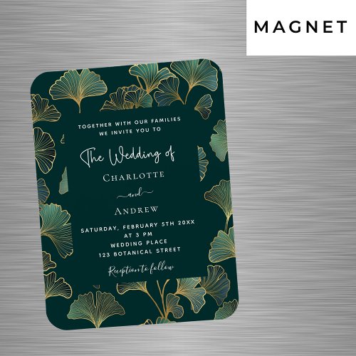 Greenery ginkgo leaf gold wedding invitation magnet