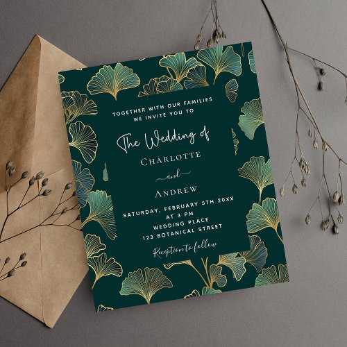 Greenery ginkgo leaves budget wedding invitation flyer