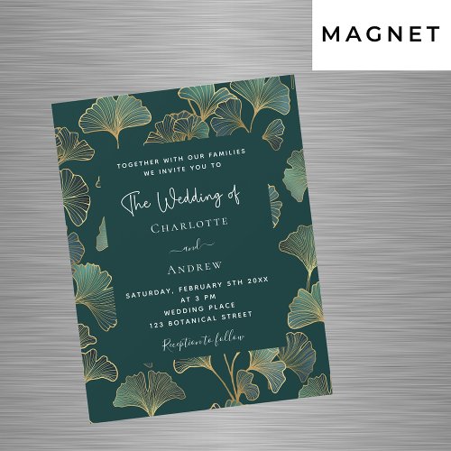 Greenery ginkgo leaves gold luxury wedding magnetic invitation
