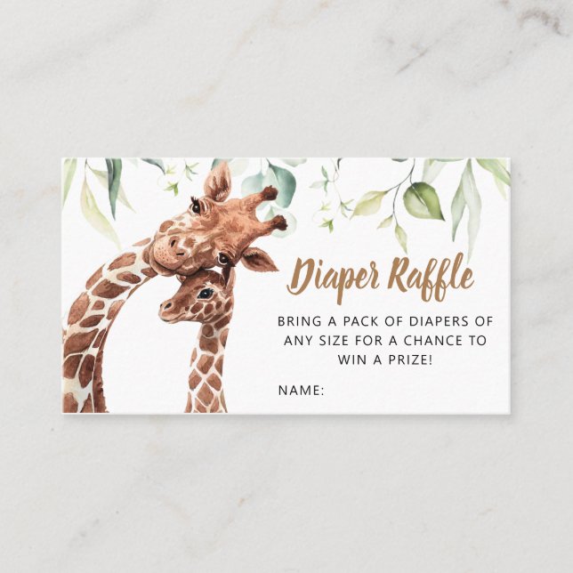 Greenery Giraffe Baby Shower Diaper Raffle Business Card (Front)