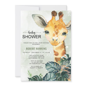 Greenery Giraffe Baby Shower Invitation