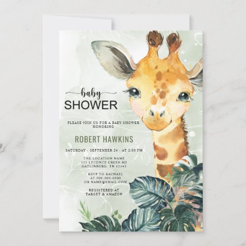 Greenery Giraffe Baby Shower Invitation