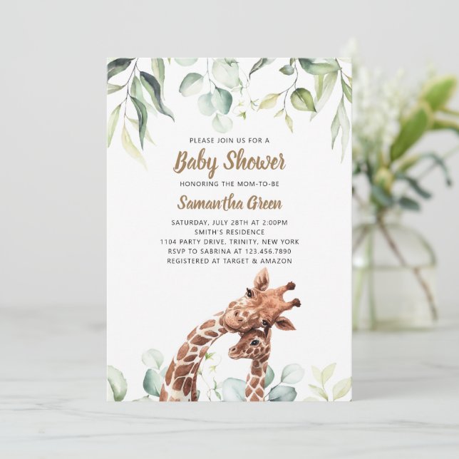Greenery Giraffe Baby Shower Invitation (Standing Front)