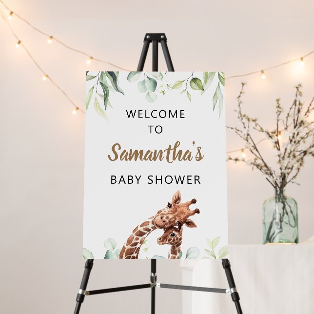 Greenery Giraffe Baby Shower Welcome Sign (In Situ (Stand))