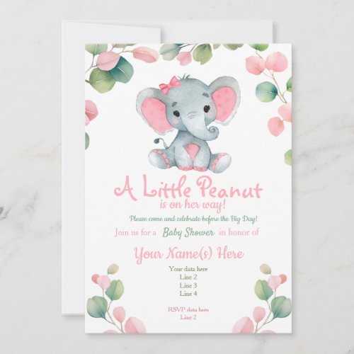 Greenery  Girl Elephant Baby Shower invitation