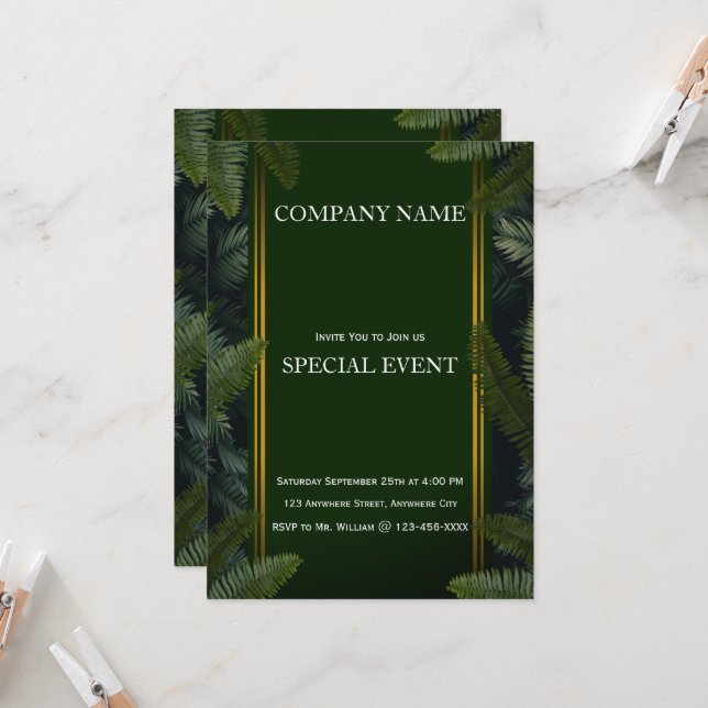 Greenery Gloden Frame Corporate Invitation Card (Front/Back In Situ)