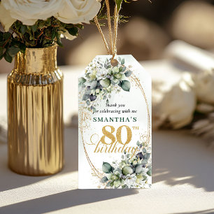 Greenery Gold 80th Birthday Botanical Tag