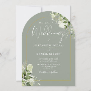 Greenery Gold Arch Monogram Sage Green Wedding Invitation