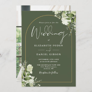 Greenery Gold Arch Photo Olive Green Wedding Invitation