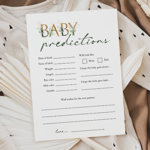 Greenery  Gold Baby Shower Baby Predictions Card