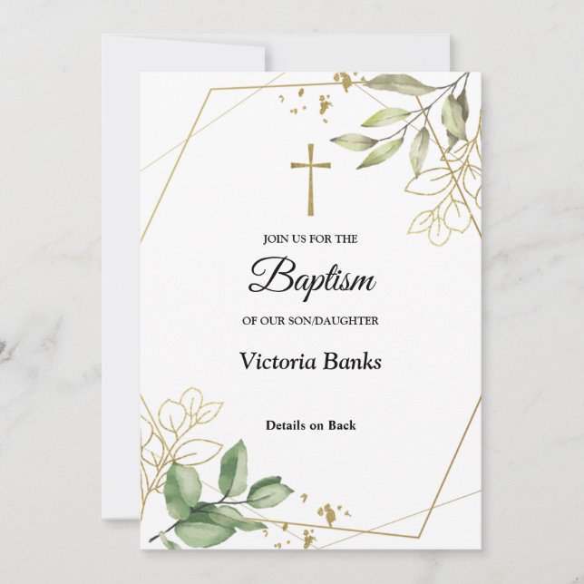 Greenery Gold Baptism Invitation (Front)
