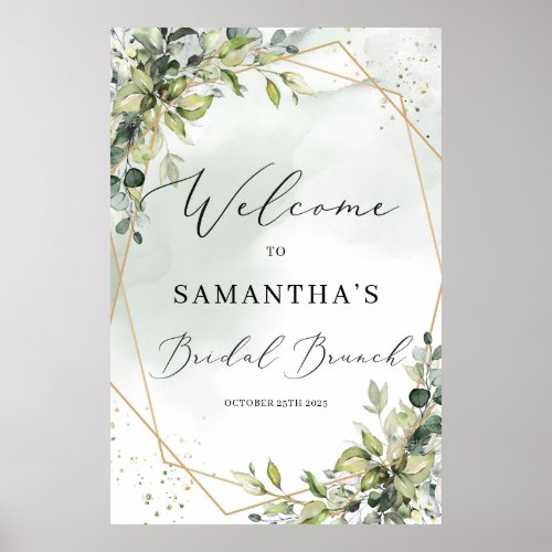 Greenery gold boho bridal bunch welcome sign