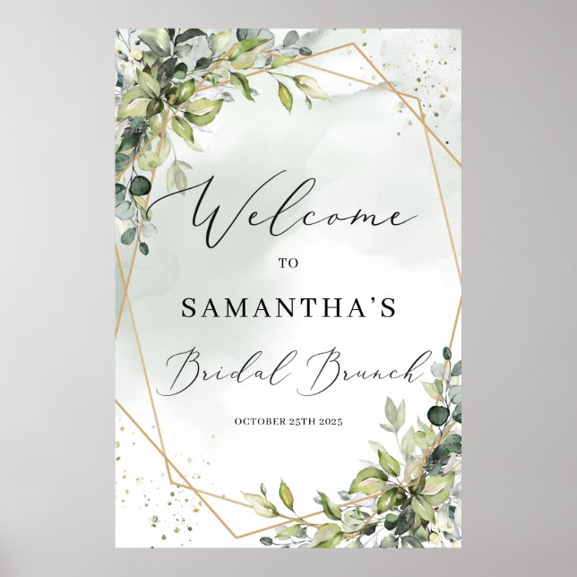 Greenery gold boho bridal bunch welcome sign (Front)
