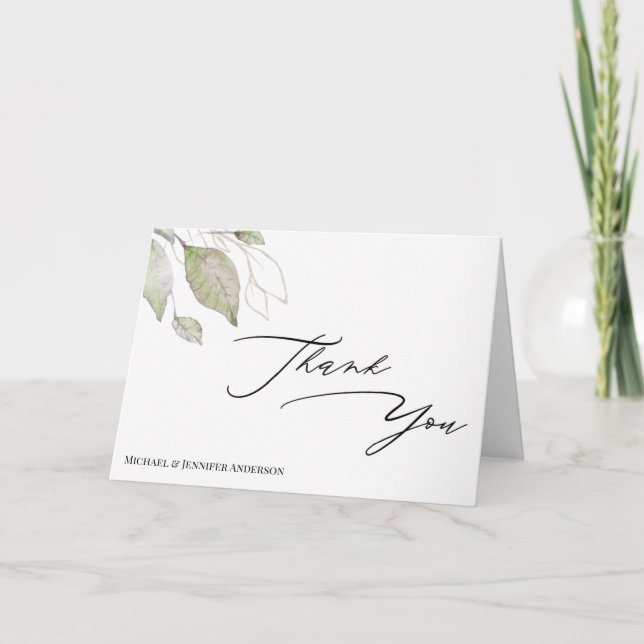 Greenery Gold Botanical Leaves Thank You (Front)