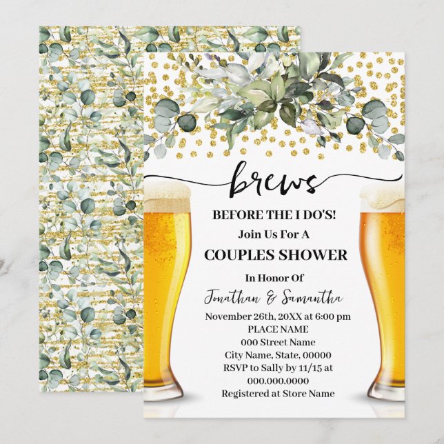 Greenery Gold Brews Before I do Couples Shower Invitation (Front/Back)