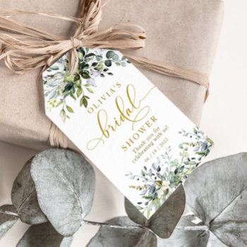 Greenery Gold Bridal Shower Favor Tag by Precious_Presents at Zazzle