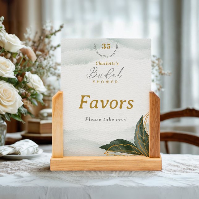 Greenery Gold Bridal Shower Favors Tabletop Card (Creator Uploaded)