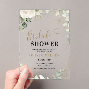 Greenery Gold Bridal Shower Invite, Eucalyptus Acrylic Invitations