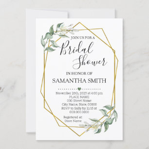Greenery gold Bridal shower Minimalist Wedding Invitation