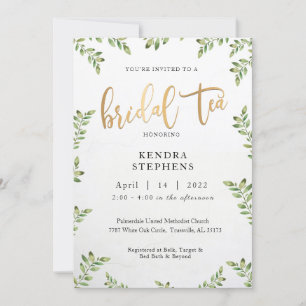 Greenery & Gold Bridal Tea Invitation