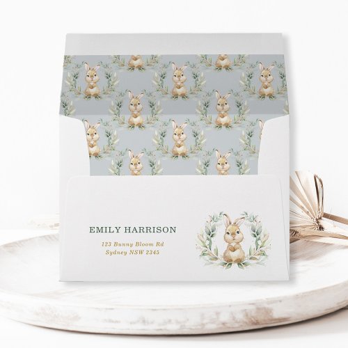 Greenery Gold Bunny Rabbit Baby Shower Birthday Envelope