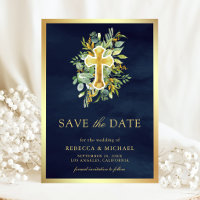 Greenery Gold Catholic Navy Blue Wedding
