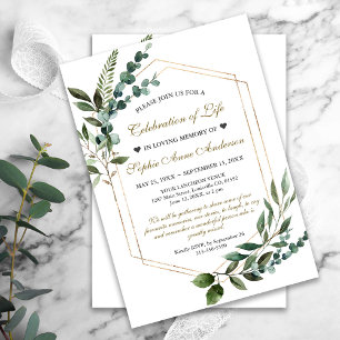 Greenery Gold Celebration of Life Funeral Memorial Invitation
