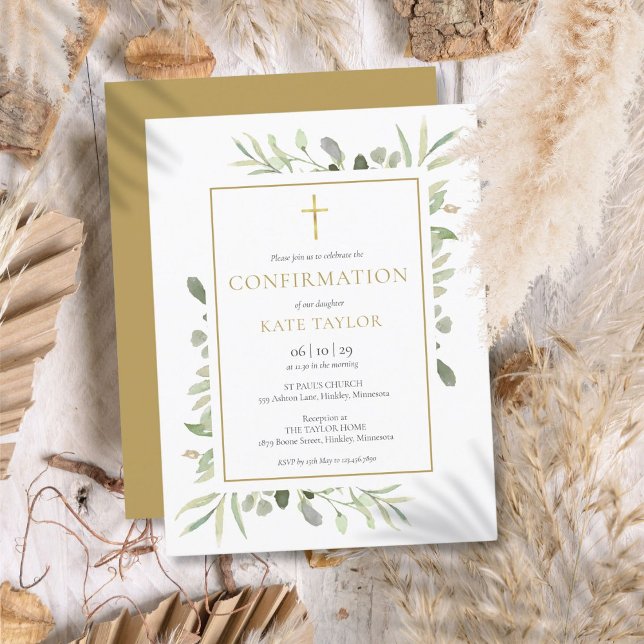 Greenery Gold Confirmation Invitation (Greenery Gold Confirmation Invitation)