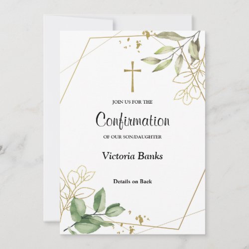 Greenery Gold Confirmation Invitation