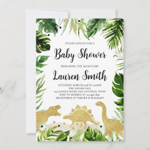 Greenery Gold Dinosaur Baby Shower Invitation