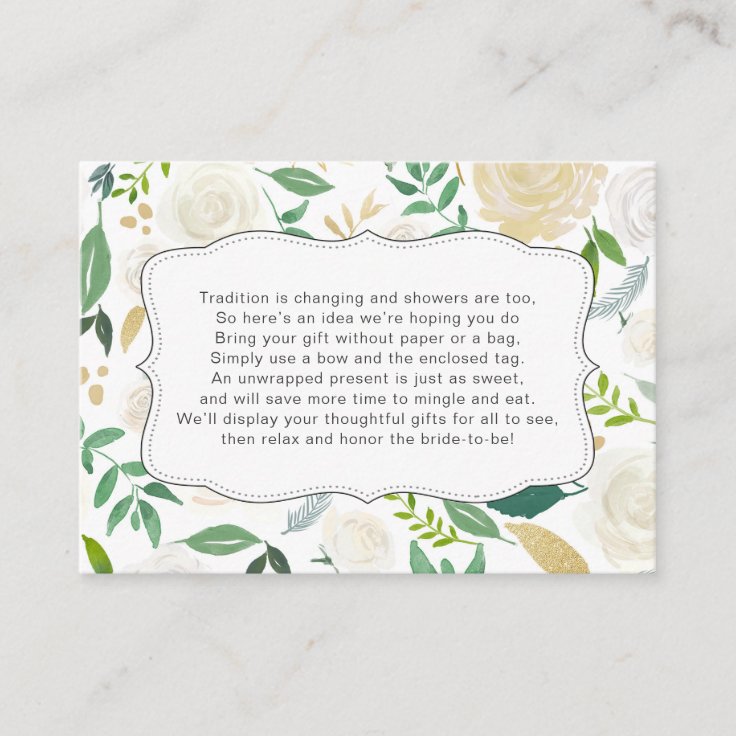 Greenery Gold Display bridal shower insert card Zazzle