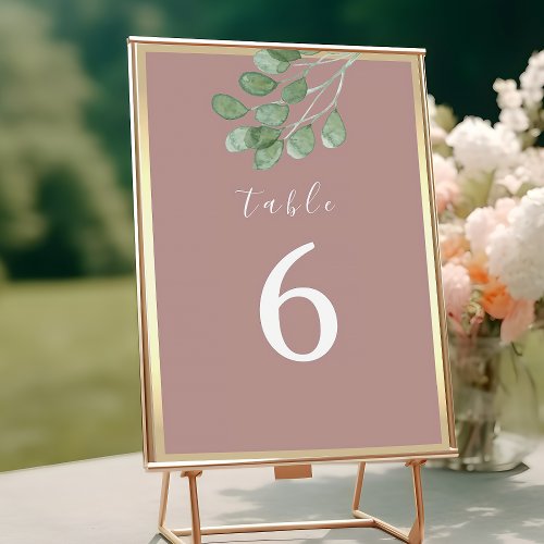 Greenery Gold Dusty Rose Wedding Table Number